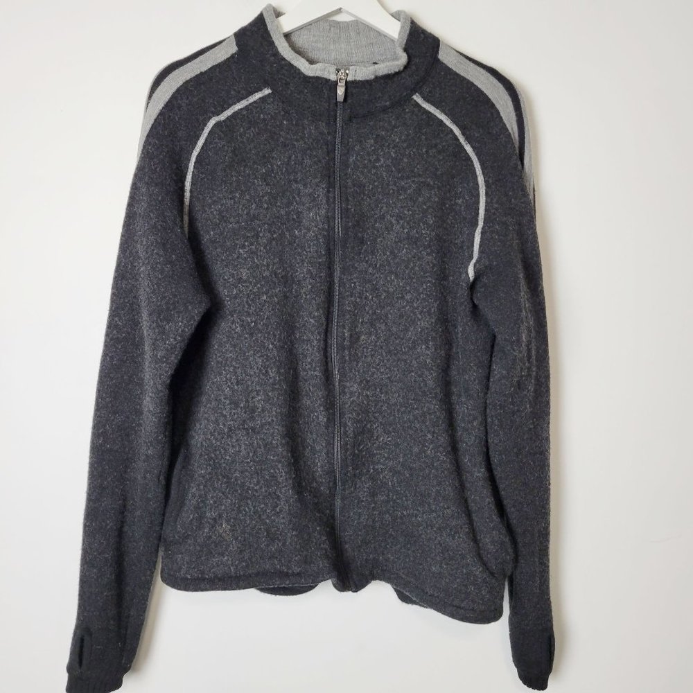 Kuhl Stuttgart Full Zip Mens Medium Merino Wool Jacket Sweater Charcoal Gray